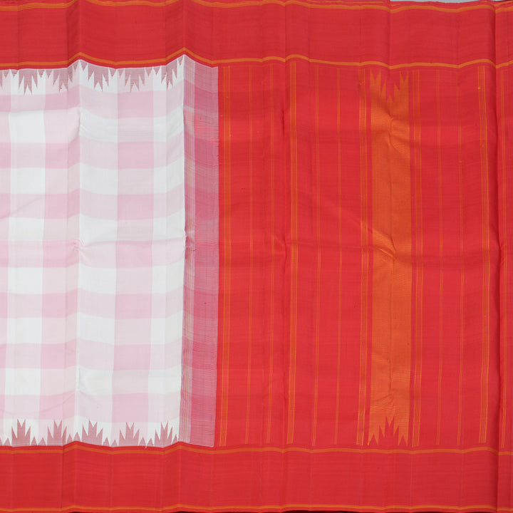 Hayagrivas Handloom Baby Pink & White Checks Kanjivaram Silk Saree KBF159D1-1