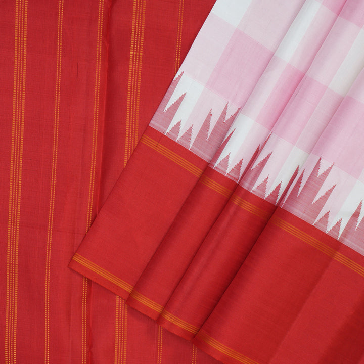 Hayagrivas Handloom Baby Pink & White Checks Kanjivaram Silk Saree KBF159D1-1