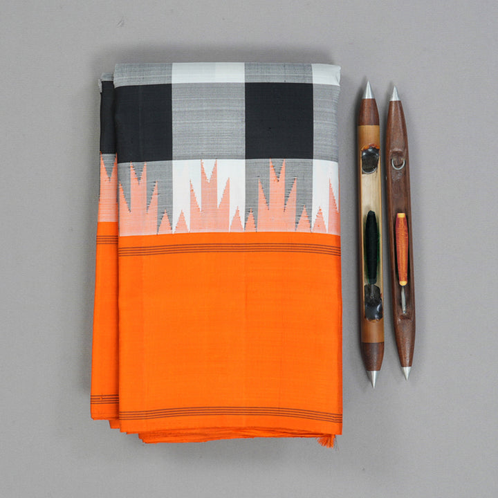 Hayagrivas Handloom Black & White Checks Kanjivaram Silk Saree KBF159D1-2