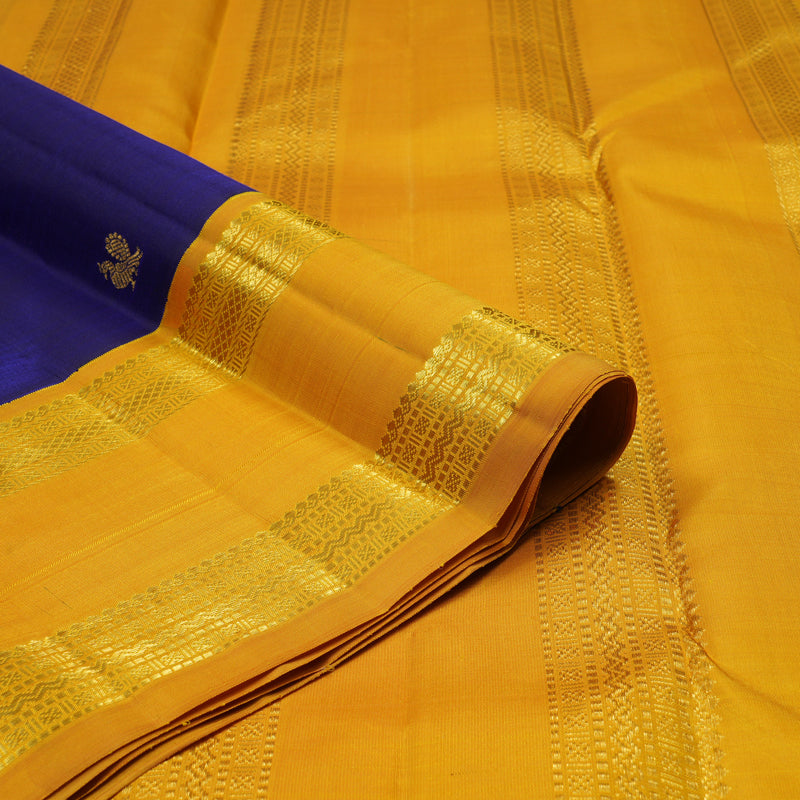 Hayagrivas Handloom MS Blue Kanjivaram Silk Saree with Mango Yellow Border KBF15D1-2