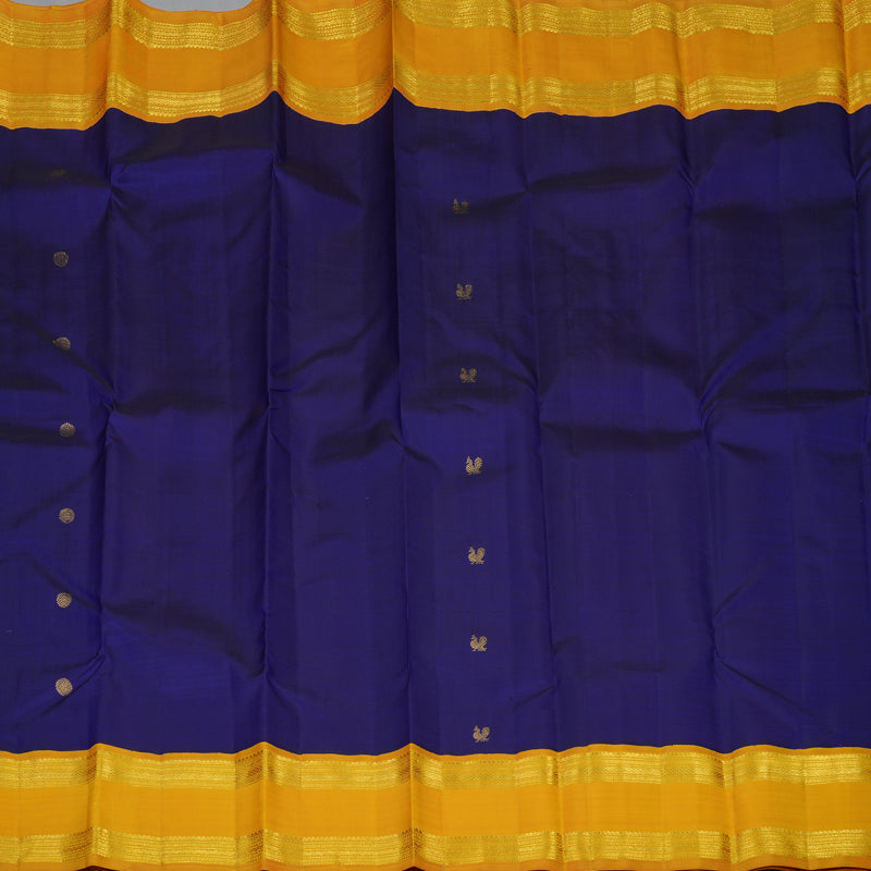 Hayagrivas Handloom MS Blue Kanjivaram Silk Saree with Mango Yellow Border KBF15D1-2