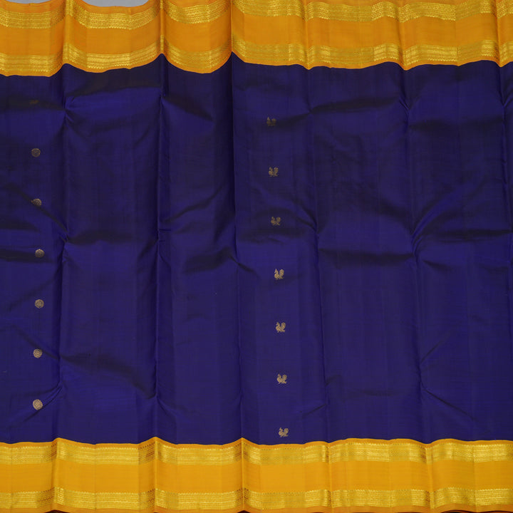 Hayagrivas Handloom MS Blue Kanjivaram Silk Saree with Mango Yellow Border KBF15D1-2