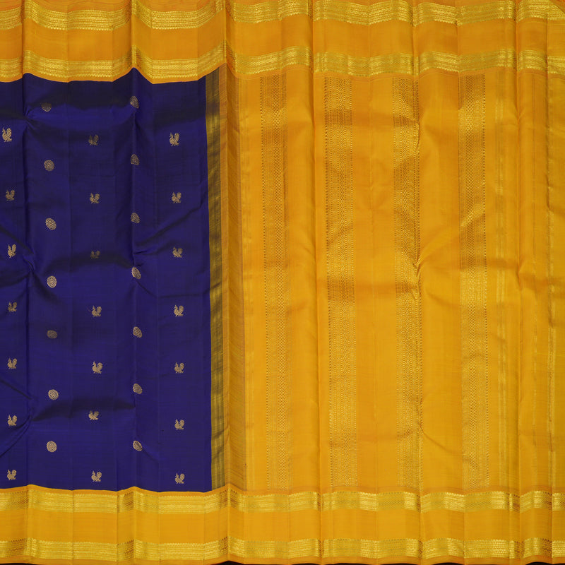 Hayagrivas Handloom MS Blue Kanjivaram Silk Saree with Mango Yellow Border KBF15D1-2