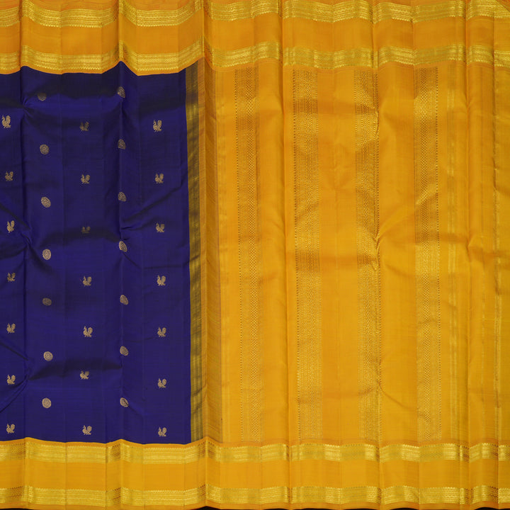 Hayagrivas Handloom MS Blue Kanjivaram Silk Saree with Mango Yellow Border KBF15D1-2
