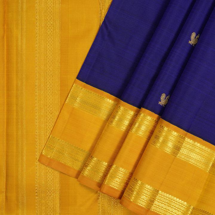 Hayagrivas Handloom MS Blue Kanjivaram Silk Saree with Mango Yellow Border KBF15D1-2