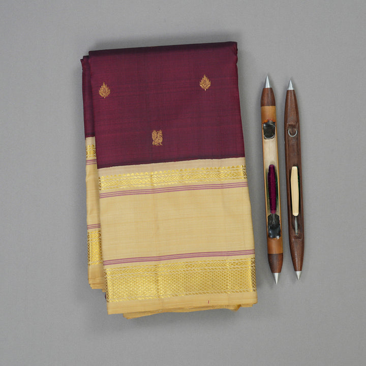 Hayagrivas Handloom Wine Kanjivaram Silk Saree with Sandal Border KBF15D1-4