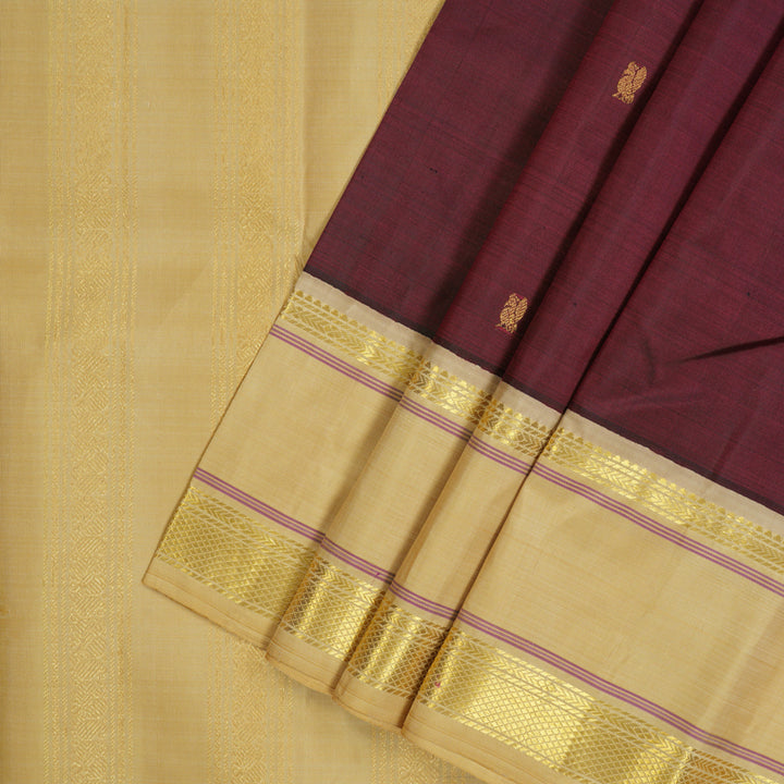 Hayagrivas Handloom Wine Kanjivaram Silk Saree with Sandal Border KBF15D1-4