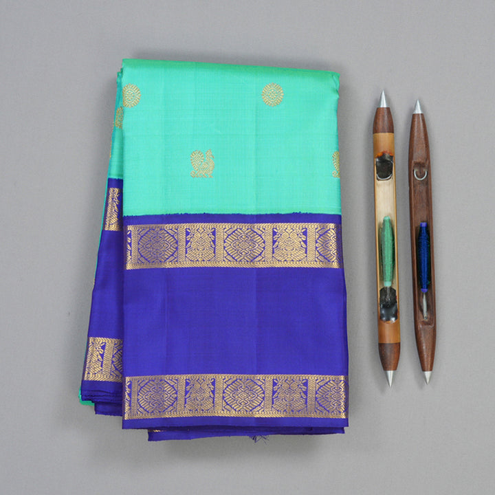 Hayagrivas Handloom Rexona Green Kanjivaram Silk Saree with MS Blue Border KBF15D1-6