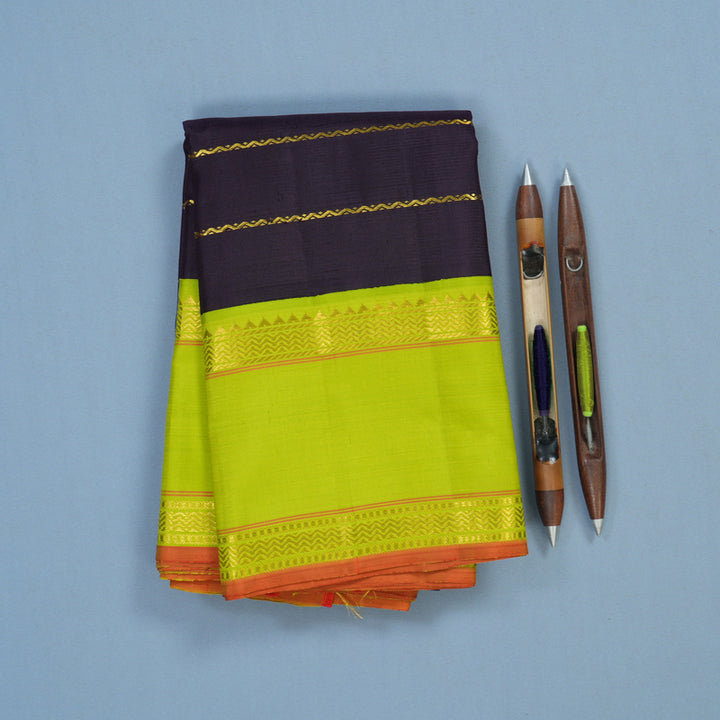 Hayagrivas Handloom Karum Neelam Kanjivaram Silk Saree with Neon Green Border KBF15D2-1