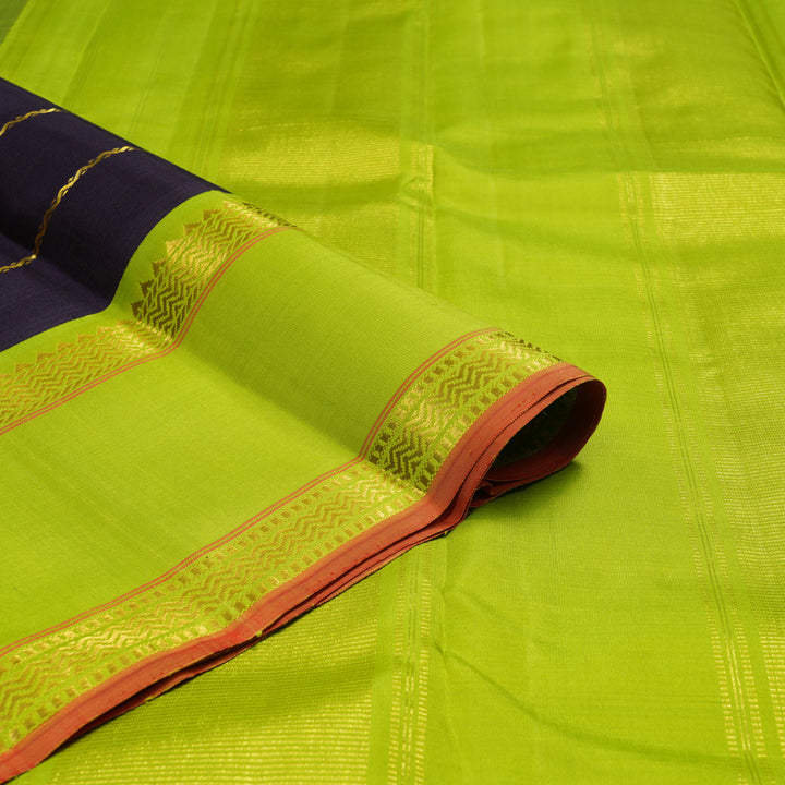 Hayagrivas Handloom Karum Neelam Kanjivaram Silk Saree with Neon Green Border KBF15D2-1