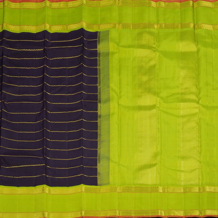Hayagrivas Handloom Karum Neelam Kanjivaram Silk Saree with Neon Green Border KBF15D2-1