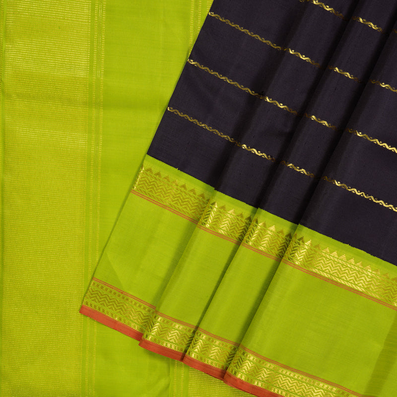 Hayagrivas Handloom Karum Neelam Kanjivaram Silk Saree with Neon Green Border KBF15D2-1