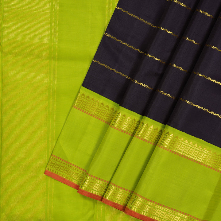 Hayagrivas Handloom Karum Neelam Kanjivaram Silk Saree with Neon Green Border KBF15D2-1