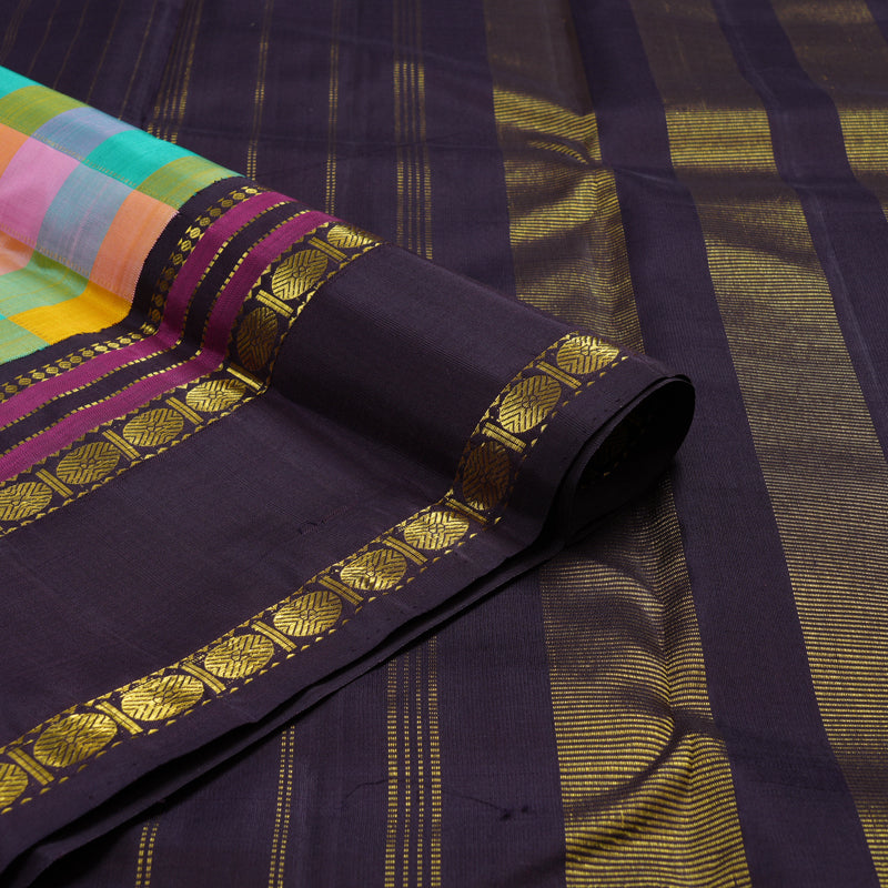 Hayagrivas Handloom Multicolour Checks Kanjivaram Silk Saree with Nagapazham Border KBF15D6-1