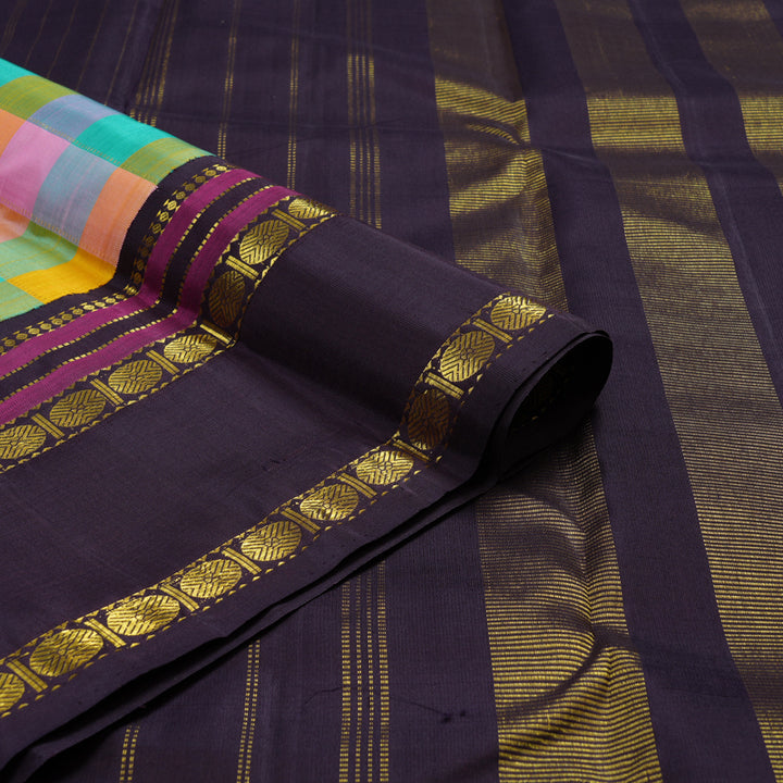 Hayagrivas Handloom Multicolour Checks Kanjivaram Silk Saree with Nagapazham Border KBF15D6-1