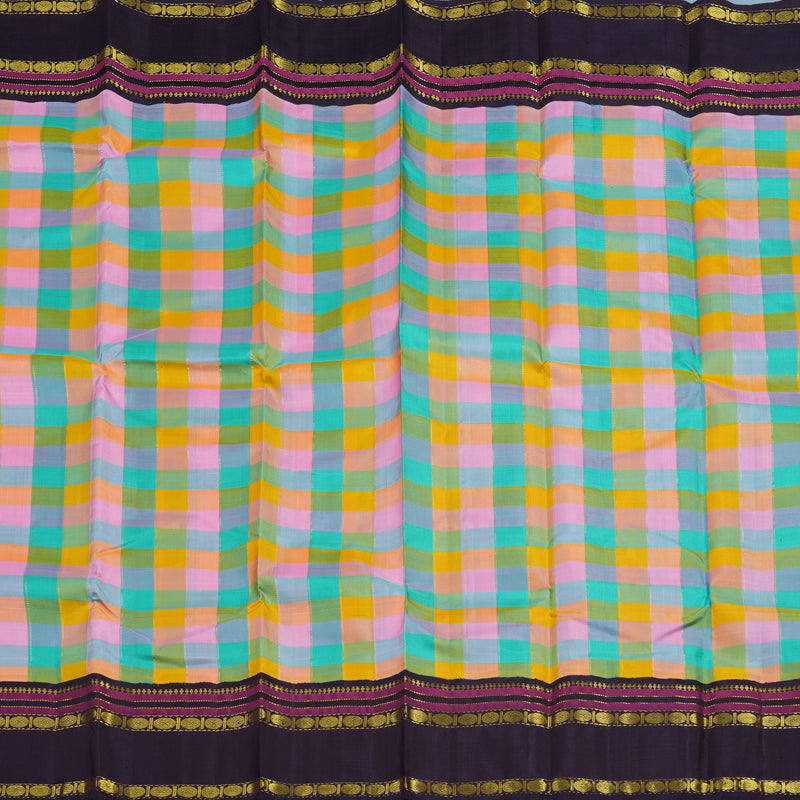 Hayagrivas Handloom Multicolour Checks Kanjivaram Silk Saree with Nagapazham Border KBF15D6-1