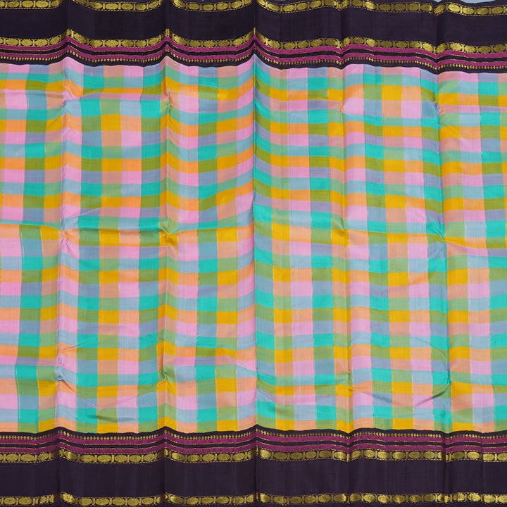 Hayagrivas Handloom Multicolour Checks Kanjivaram Silk Saree with Nagapazham Border KBF15D6-1