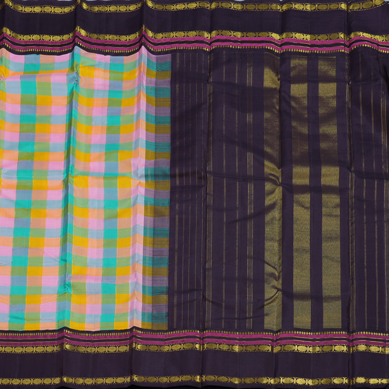 Hayagrivas Handloom Multicolour Checks Kanjivaram Silk Saree with Nagapazham Border KBF15D6-1