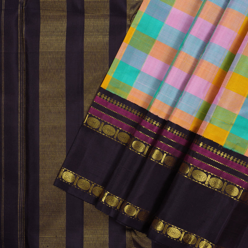 Hayagrivas Handloom Multicolour Checks Kanjivaram Silk Saree with Nagapazham Border KBF15D6-1