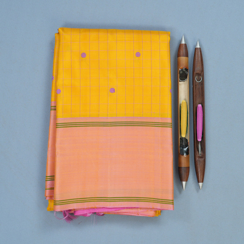 Hayagrivas Handloom Yellow Kanjivaram Silk Saree with Onion Pink Border KBF15D7-1