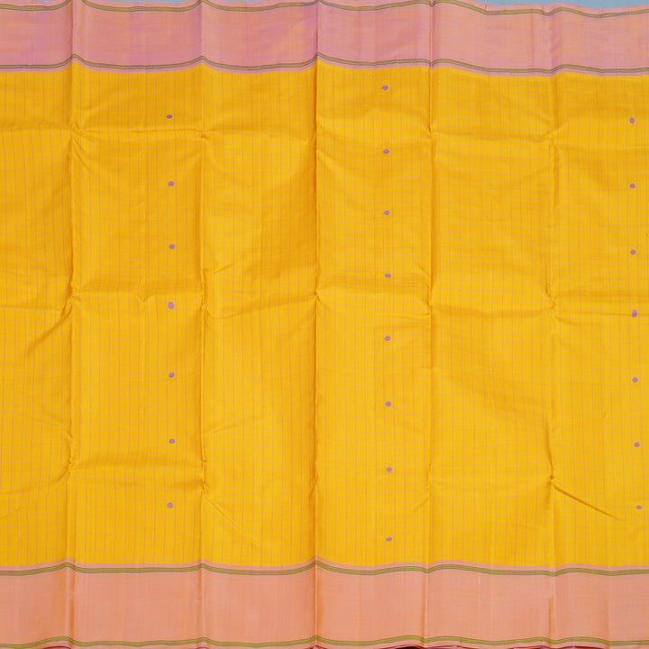 Hayagrivas Handloom Yellow Kanjivaram Silk Saree with Onion Pink Border KBF15D7-1