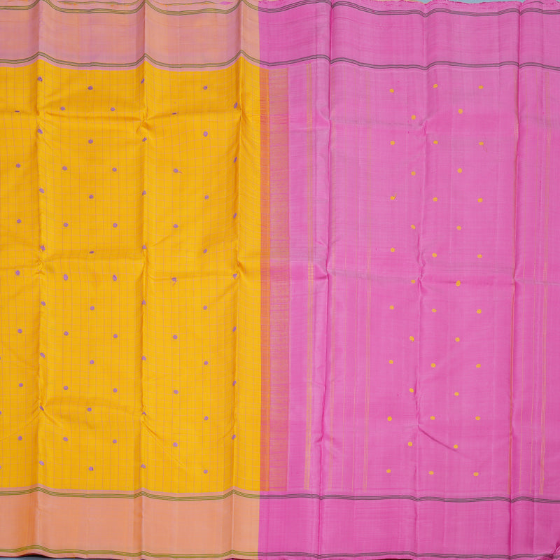 Hayagrivas Handloom Yellow Kanjivaram Silk Saree with Onion Pink Border KBF15D7-1