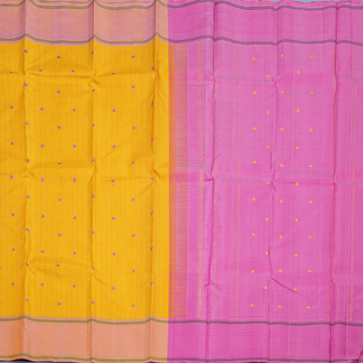 Hayagrivas Handloom Yellow Kanjivaram Silk Saree with Onion Pink Border KBF15D7-1