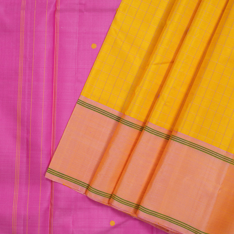 Hayagrivas Handloom Yellow Kanjivaram Silk Saree with Onion Pink Border KBF15D7-1