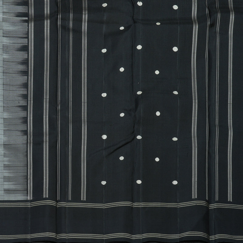 Hayagrivas Handloom Milk-White Kanjivaram Silk Saree with Grey Border KBF15D7-2