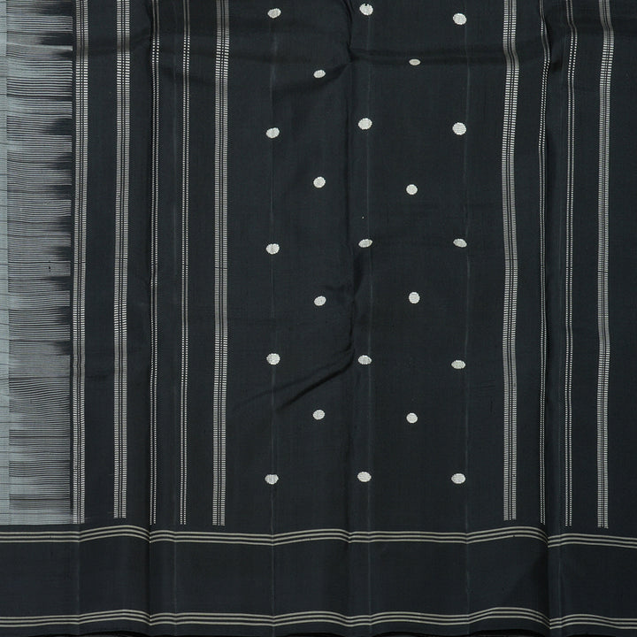 Hayagrivas Handloom Milk-White Kanjivaram Silk Saree with Grey Border KBF15D7-2