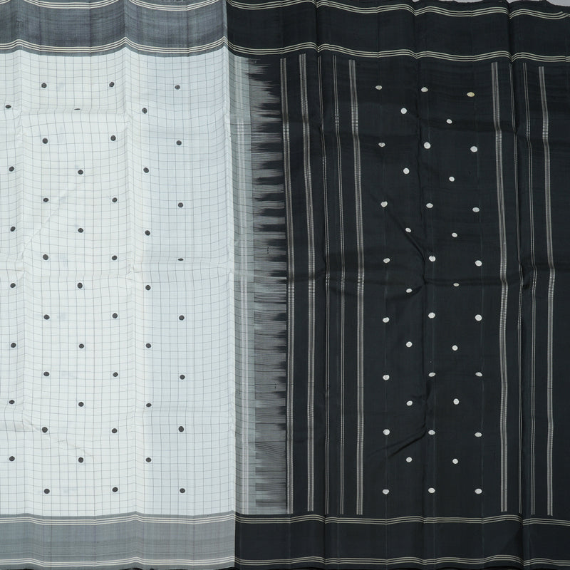 Hayagrivas Handloom Milk-White Kanjivaram Silk Saree with Grey Border KBF15D7-2