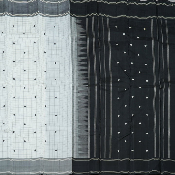 Hayagrivas Handloom Milk-White Kanjivaram Silk Saree with Grey Border KBF15D7-2