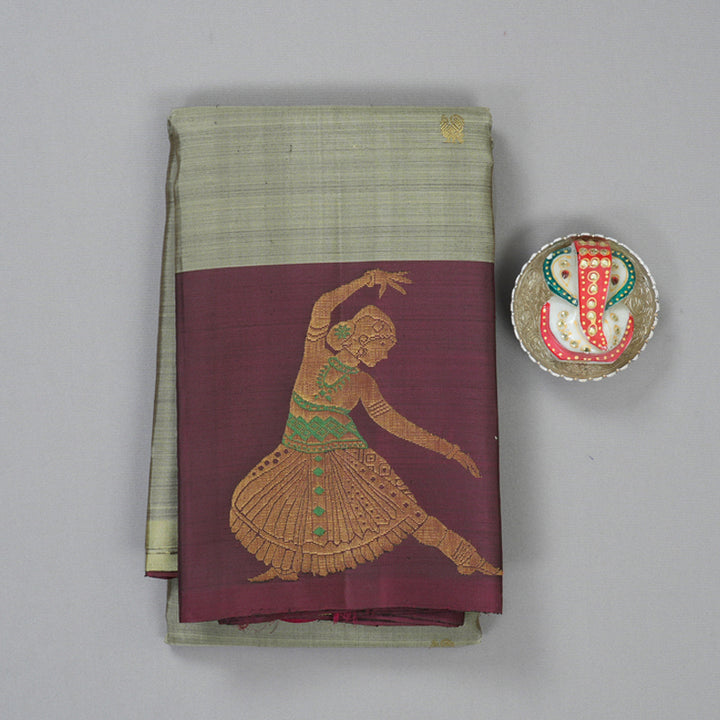 Hayagrivas Handloom Cement Grey Kanjivaram Silk Saree with Wine Border KBF160D5-2