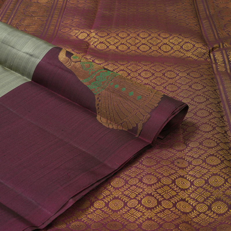 Hayagrivas Handloom Cement Grey Kanjivaram Silk Saree with Wine Border KBF160D5-2