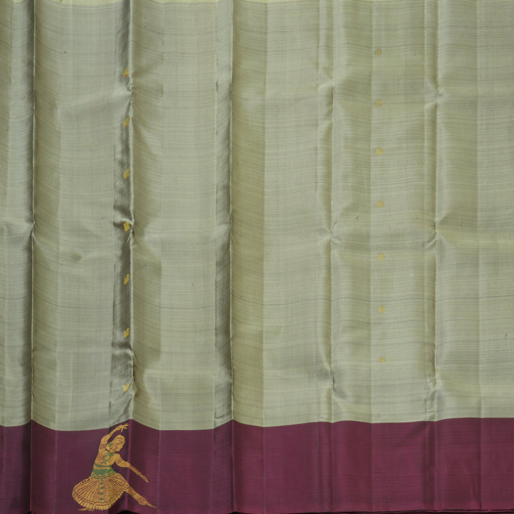 Hayagrivas Handloom Cement Grey Kanjivaram Silk Saree with Wine Border KBF160D5-2