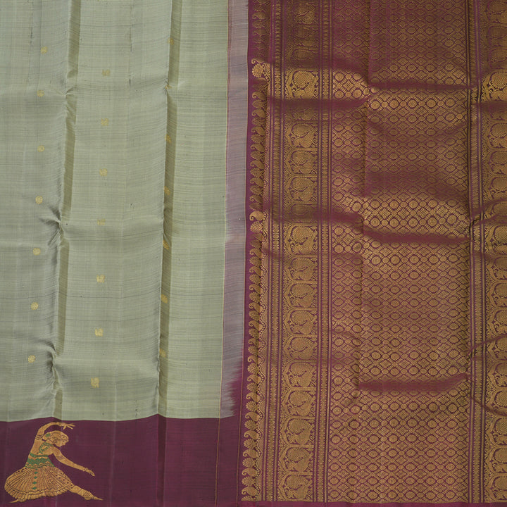Hayagrivas Handloom Cement Grey Kanjivaram Silk Saree with Wine Border KBF160D5-2