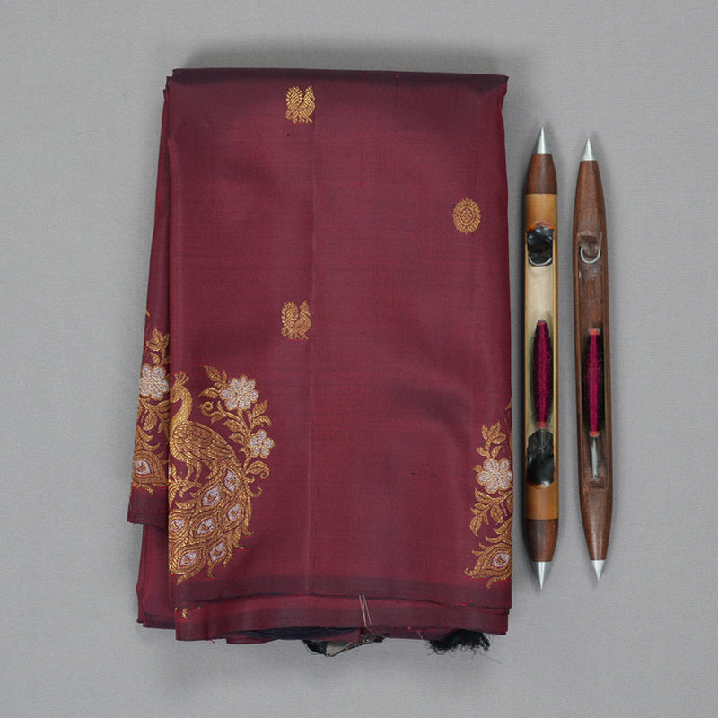 Hayagrivas Handloom Wine Maroon Kanjivaram Silk Saree KBF161D2-1