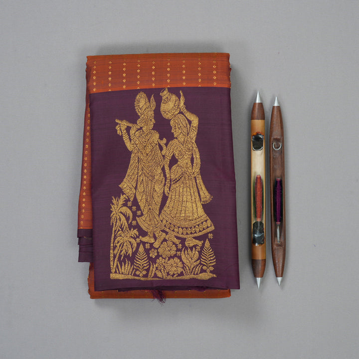 Hayagrivas Handloom Rust Orange Kanjivaram Silk Saree with Plum Purple Border KBF163D2-2