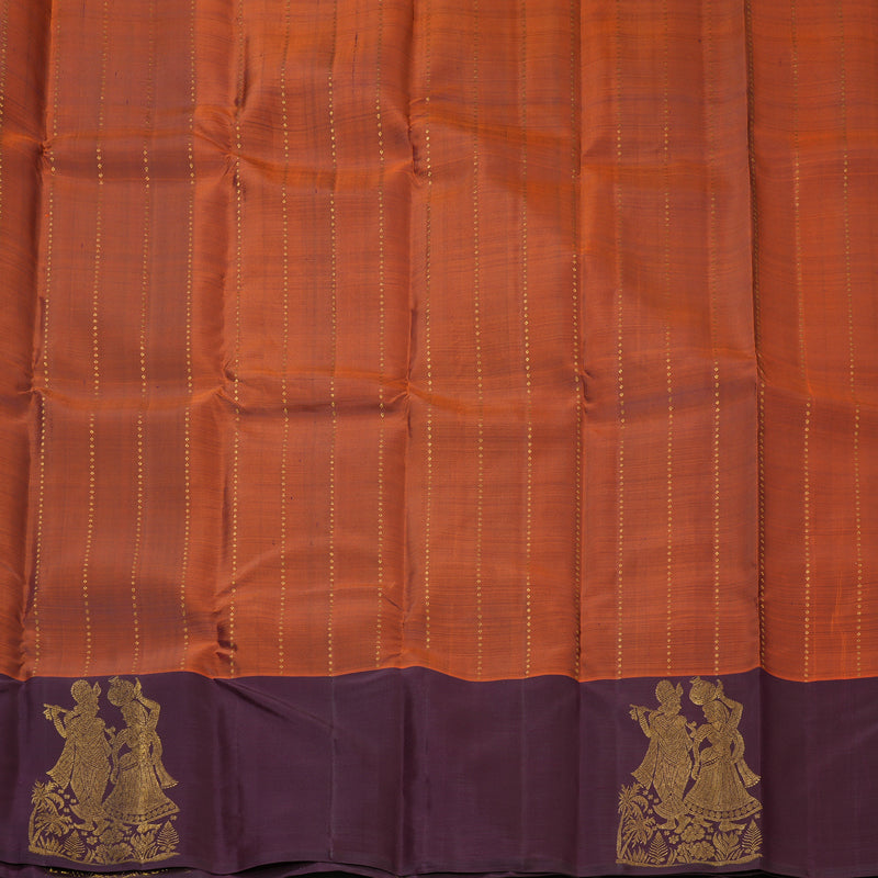 Hayagrivas Handloom Rust Orange Kanjivaram Silk Saree with Plum Purple Border KBF163D2-2