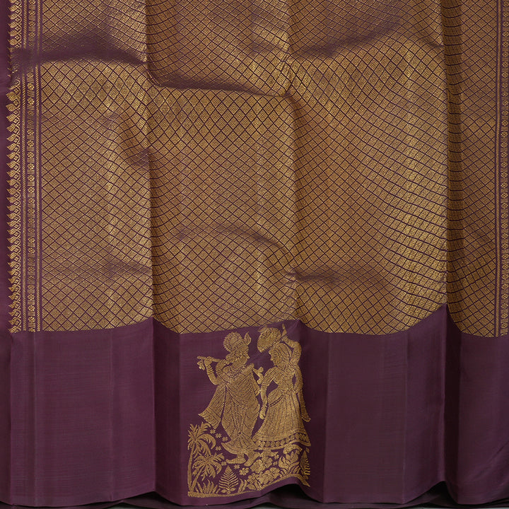 Hayagrivas Handloom Rust Orange Kanjivaram Silk Saree with Plum Purple Border KBF163D2-2