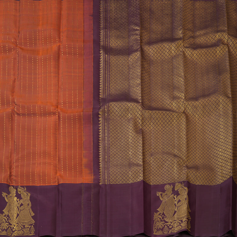 Hayagrivas Handloom Rust Orange Kanjivaram Silk Saree with Plum Purple Border KBF163D2-2