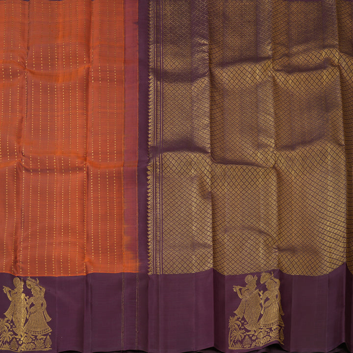 Hayagrivas Handloom Rust Orange Kanjivaram Silk Saree with Plum Purple Border KBF163D2-2