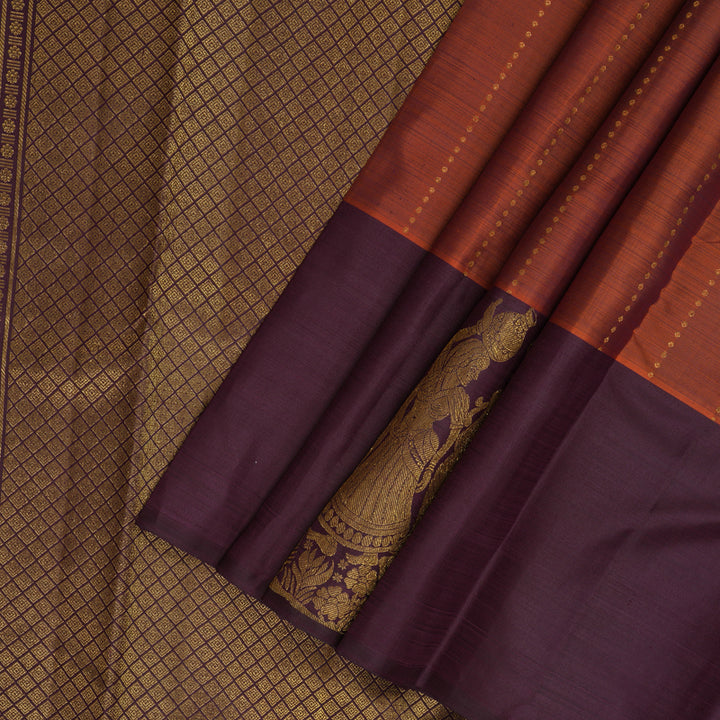 Hayagrivas Handloom Rust Orange Kanjivaram Silk Saree with Plum Purple Border KBF163D2-2