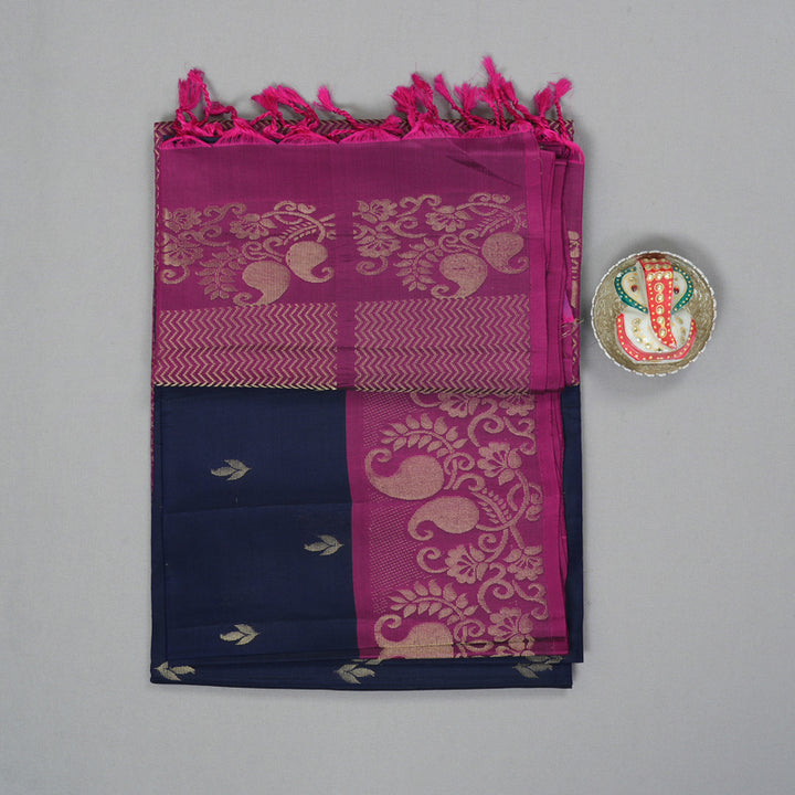 Hayagrivas Navy Blue Handloom Soft Silk Saree KBF171E3-4