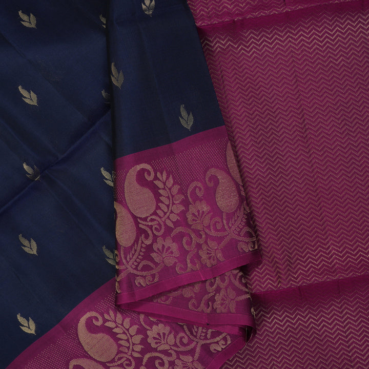Hayagrivas Navy Blue Handloom Soft Silk Saree KBF171E3-4