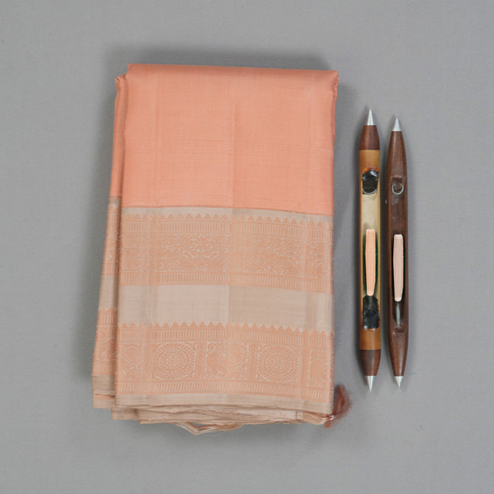 Hayagrivas Handloom Mild Peach Kanjivaram Silk Saree with Light Brown Border KBF176E2-2