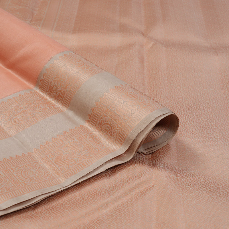 Hayagrivas Handloom Mild Peach Kanjivaram Silk Saree with Light Brown Border KBF176E2-2