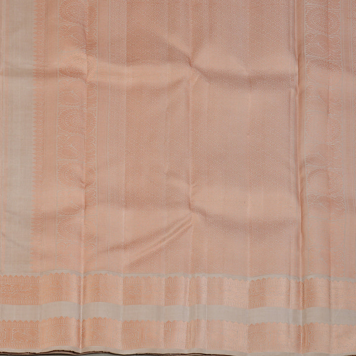Hayagrivas Handloom Mild Peach Kanjivaram Silk Saree with Light Brown Border KBF176E2-2