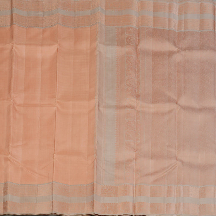 Hayagrivas Handloom Mild Peach Kanjivaram Silk Saree with Light Brown Border KBF176E2-2