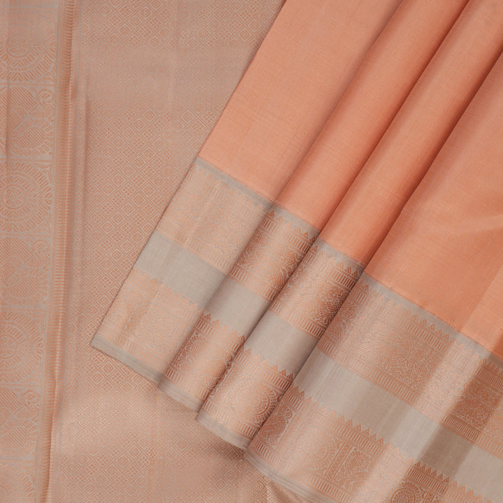 Hayagrivas Handloom Mild Peach Kanjivaram Silk Saree with Light Brown Border KBF176E2-2